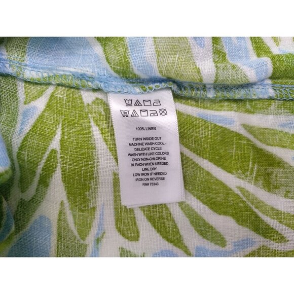 Sigrid Olsen 100% Linen Button-Down Shirt With Green & Blue Leaf Print, Womens M - Picture 4 of 8